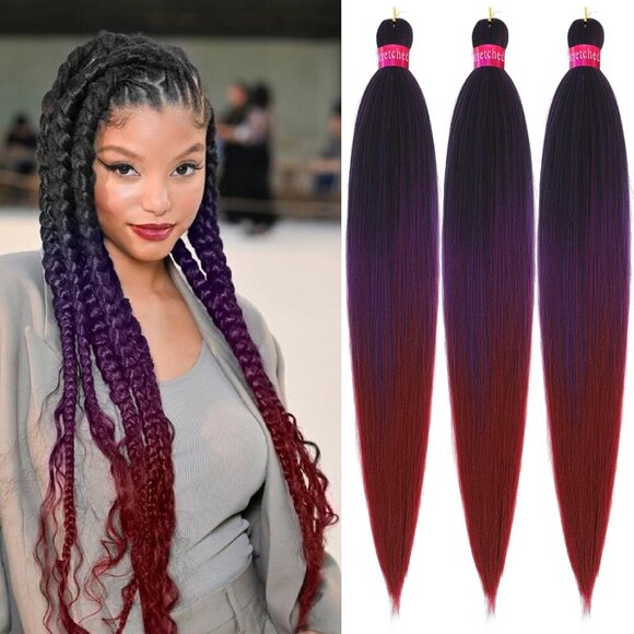 Ombre Pre Stretched Braiding Hair, 28''-3 packs Silky Color Blend Braid Hair Ext - Picture 1 of 6